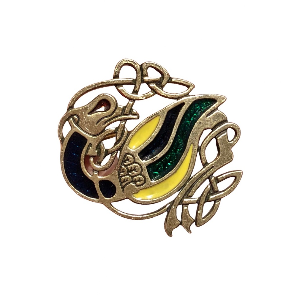 Vintage MIRACLE- Celtic Bird Enamel Brooch
